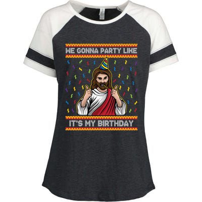 We Gonna Party Like ItS My Birthday Funny Christmas Jesus Gift Enza Ladies Jersey Colorblock Tee