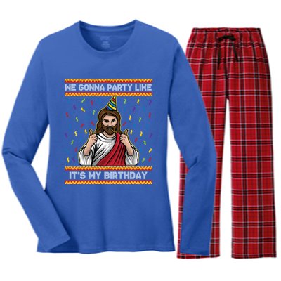 We Gonna Party Like ItS My Birthday Funny Christmas Jesus Gift Women's Long Sleeve Flannel Pajama Set 