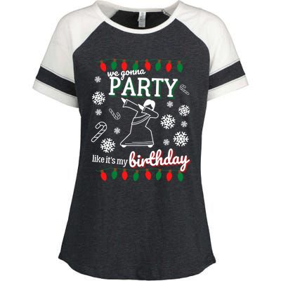 We Gonna Party Like Its My Birthday Jesus Dancing Christmas Gift Enza Ladies Jersey Colorblock Tee