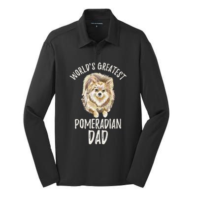 Worlds Greatest Pomeranian Dad Funny Pom Papa Puppy Lover Great Gift Silk Touch Performance Long Sleeve Polo