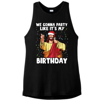 We Gonna Party Like Its My Birthday Jesus Christmas Ladies PosiCharge Tri-Blend Wicking Tank