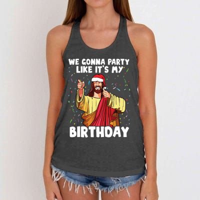 We Gonna Party Like Its My Birthday Jesus Christmas Women's Knotted Racerback Tank