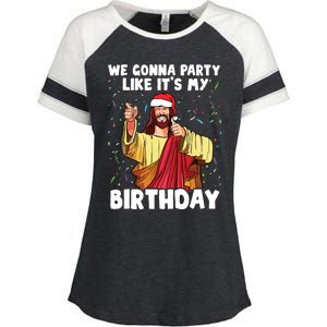 We Gonna Party Like Its My Birthday Jesus Christmas Enza Ladies Jersey Colorblock Tee