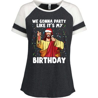 We Gonna Party Like Its My Birthday Jesus Christmas Enza Ladies Jersey Colorblock Tee