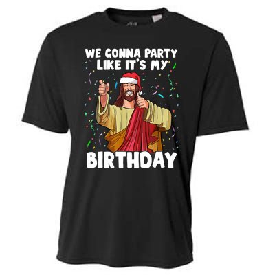 We Gonna Party Like It's My Birthday Jesus Christmas Ugly Cooling Performance Crew T-Shirt