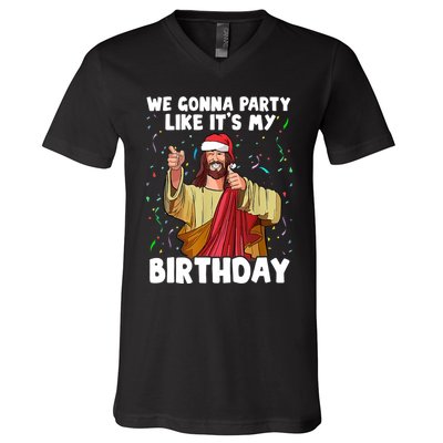 We Gonna Party Like It's My Birthday Jesus Christmas Ugly V-Neck T-Shirt