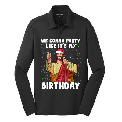 We Gonna Party Like It's My Birthday Jesus Christmas Ugly Silk Touch Performance Long Sleeve Polo