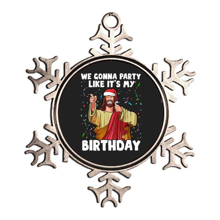 We Gonna Party Like It's My Birthday Jesus Christmas Ugly Metallic Star Ornament