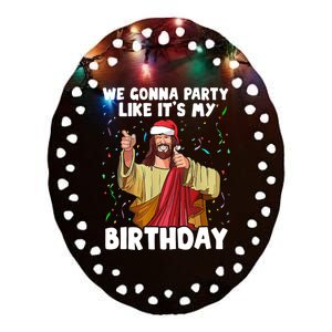 We Gonna Party Like It's My Birthday Jesus Christmas Ugly Ceramic Oval Ornament