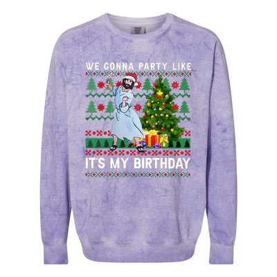 We Gonna Party Like Its My Birthday Ugly Christmas Jesus Colorblast Crewneck Sweatshirt