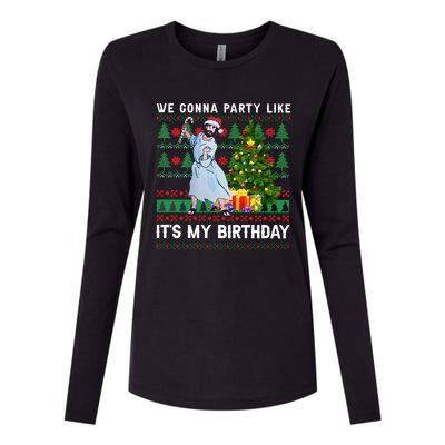 We Gonna Party Like Its My Birthday Ugly Christmas Jesus Womens Cotton Relaxed Long Sleeve T-Shirt