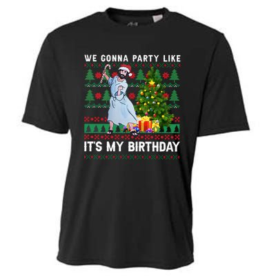 We Gonna Party Like Its My Birthday Ugly Christmas Jesus Cooling Performance Crew T-Shirt