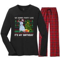 We Gonna Party Like Its My Birthday Ugly Christmas Jesus Women's Long Sleeve Flannel Pajama Set 