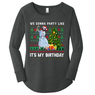 We Gonna Party Like Its My Birthday Ugly Christmas Jesus Women's Perfect Tri Tunic Long Sleeve Shirt