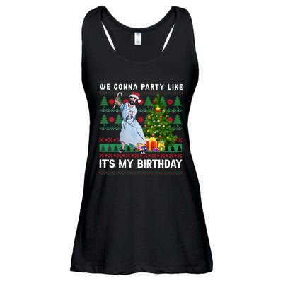 We Gonna Party Like Its My Birthday Ugly Christmas Jesus Ladies Essential Flowy Tank