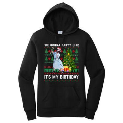 We Gonna Party Like Its My Birthday Ugly Christmas Jesus Women's Pullover Hoodie