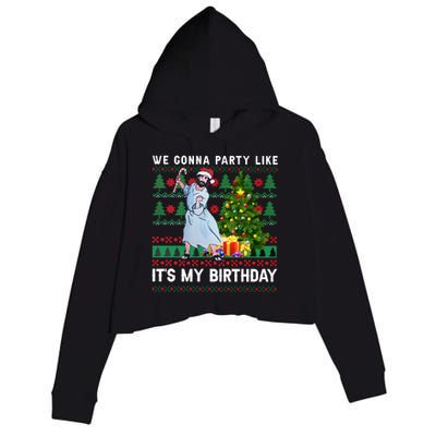 We Gonna Party Like Its My Birthday Ugly Christmas Jesus Crop Fleece Hoodie