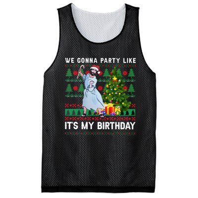 We Gonna Party Like Its My Birthday Ugly Christmas Jesus Mesh Reversible Basketball Jersey Tank