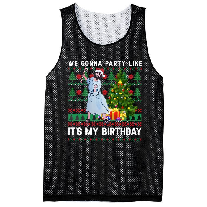 We Gonna Party Like Its My Birthday Ugly Christmas Jesus Mesh Reversible Basketball Jersey Tank