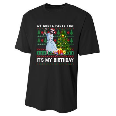 We Gonna Party Like Its My Birthday Ugly Christmas Jesus Performance Sprint T-Shirt