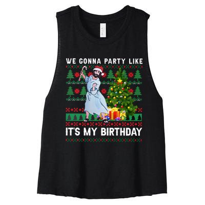 We Gonna Party Like Its My Birthday Ugly Christmas Jesus Women's Racerback Cropped Tank