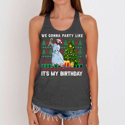 We Gonna Party Like Its My Birthday Ugly Christmas Jesus Women's Knotted Racerback Tank