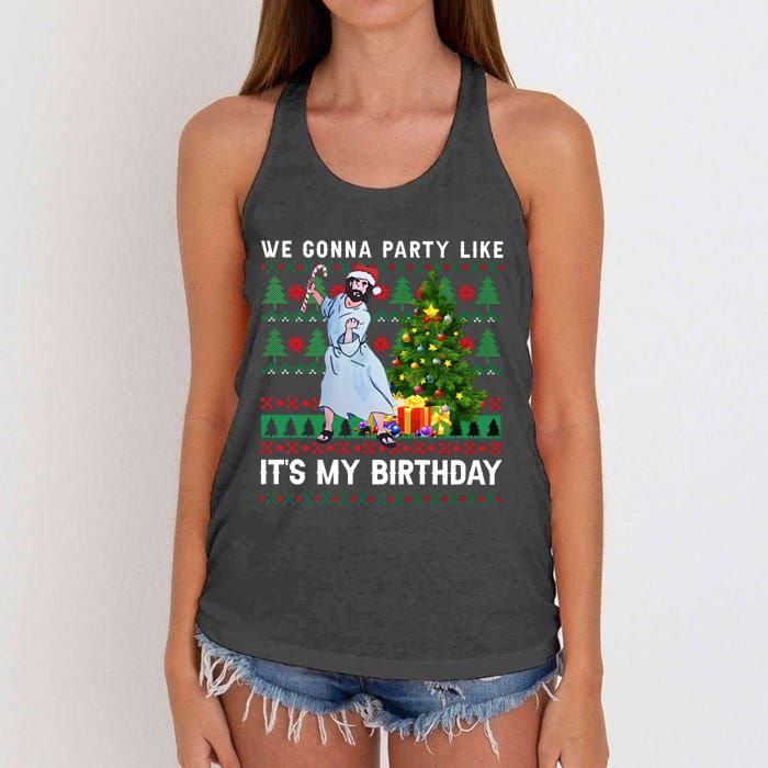 We Gonna Party Like Its My Birthday Ugly Christmas Jesus Women's Knotted Racerback Tank