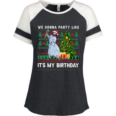 We Gonna Party Like Its My Birthday Ugly Christmas Jesus Enza Ladies Jersey Colorblock Tee