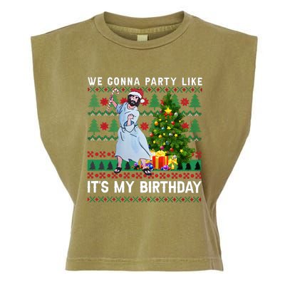 We Gonna Party Like Its My Birthday Ugly Christmas Jesus Garment-Dyed Women's Muscle Tee