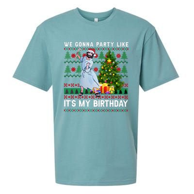 We Gonna Party Like Its My Birthday Ugly Christmas Jesus Sueded Cloud Jersey T-Shirt