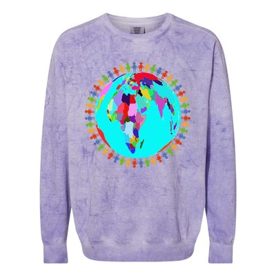 World Globe Planet People Humans Funny Earth Day Colorblast Crewneck Sweatshirt