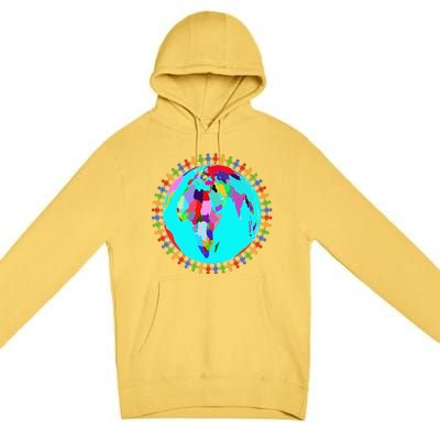 World Globe Planet People Humans Funny Earth Day Premium Pullover Hoodie