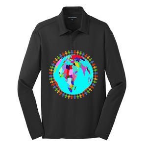 World Globe Planet People Humans Funny Earth Day Silk Touch Performance Long Sleeve Polo