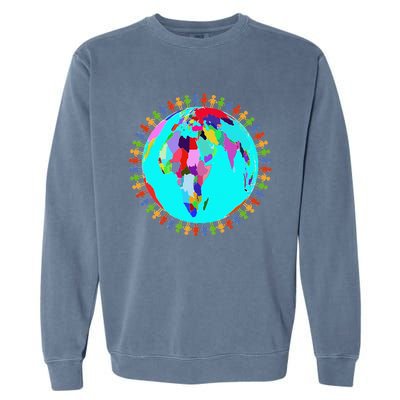 World Globe Planet People Humans Funny Earth Day Garment-Dyed Sweatshirt