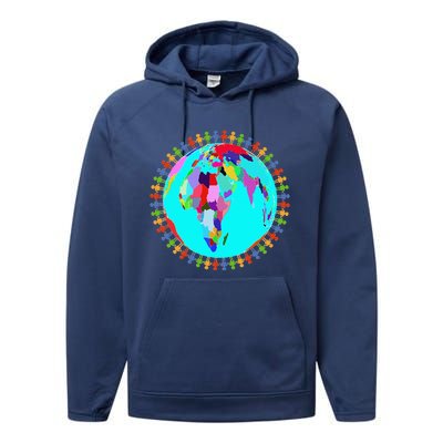 World Globe Planet People Humans Funny Earth Day Performance Fleece Hoodie