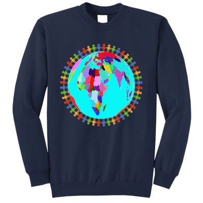 World Globe Planet People Humans Funny Earth Day Tall Sweatshirt