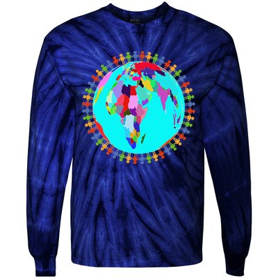 World Globe Planet People Humans Funny Earth Day Tie-Dye Long Sleeve Shirt