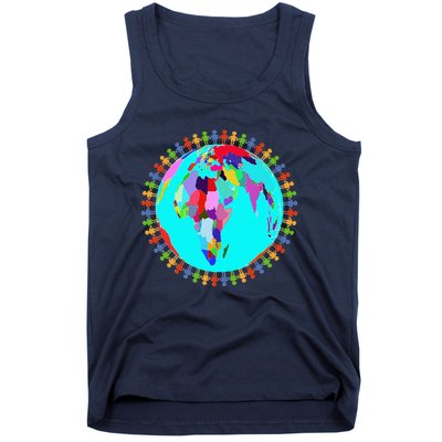 World Globe Planet People Humans Funny Earth Day Tank Top