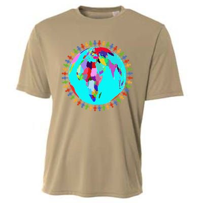 World Globe Planet People Humans Funny Earth Day Cooling Performance Crew T-Shirt