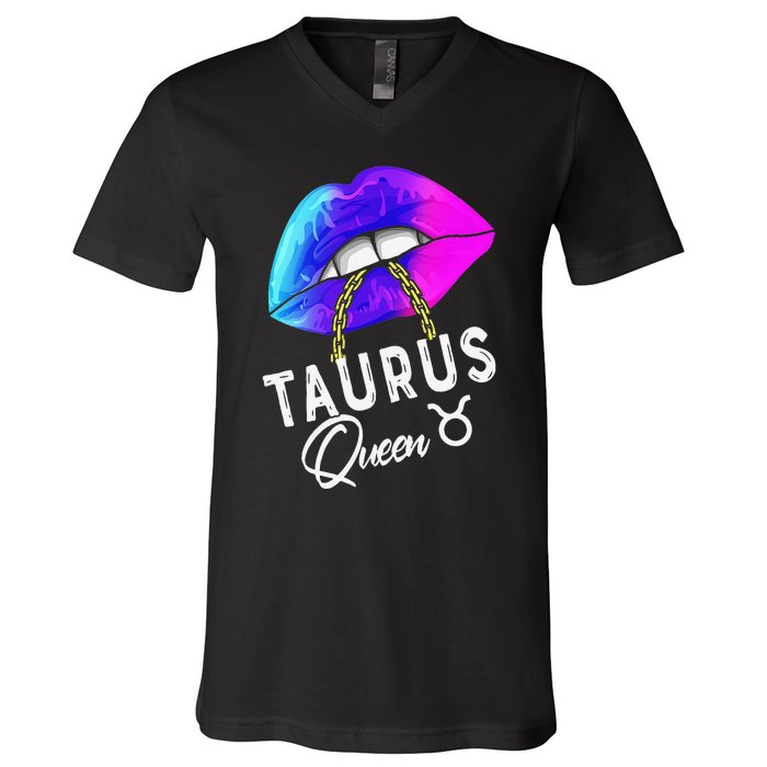 Wo Graduated Purple Blue Taurus Queen May April Zodiac V-Neck T-Shirt