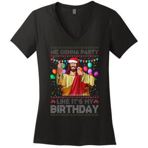 We Gonna Party Like It's My Birthday Ugly Christmas Sweater Women's V-Neck T-Shirt