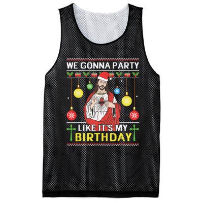 We Gonna Party Like Its My Birthday Jesus Sweater Christmas Mesh Reversible Basketball Jersey Tank