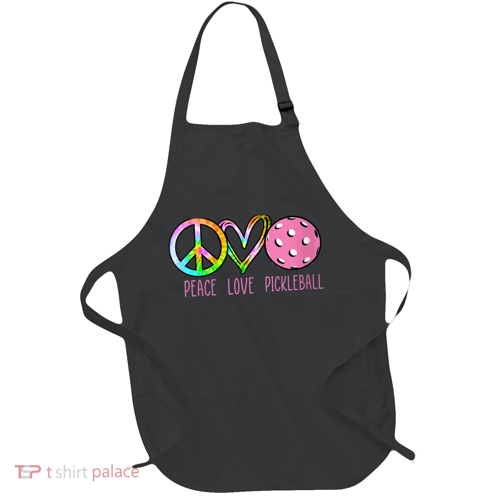 WoM.e.ns Girls Pickleball Shirts Retired Ladies Peace Love Pickleball V-Neck Apron
