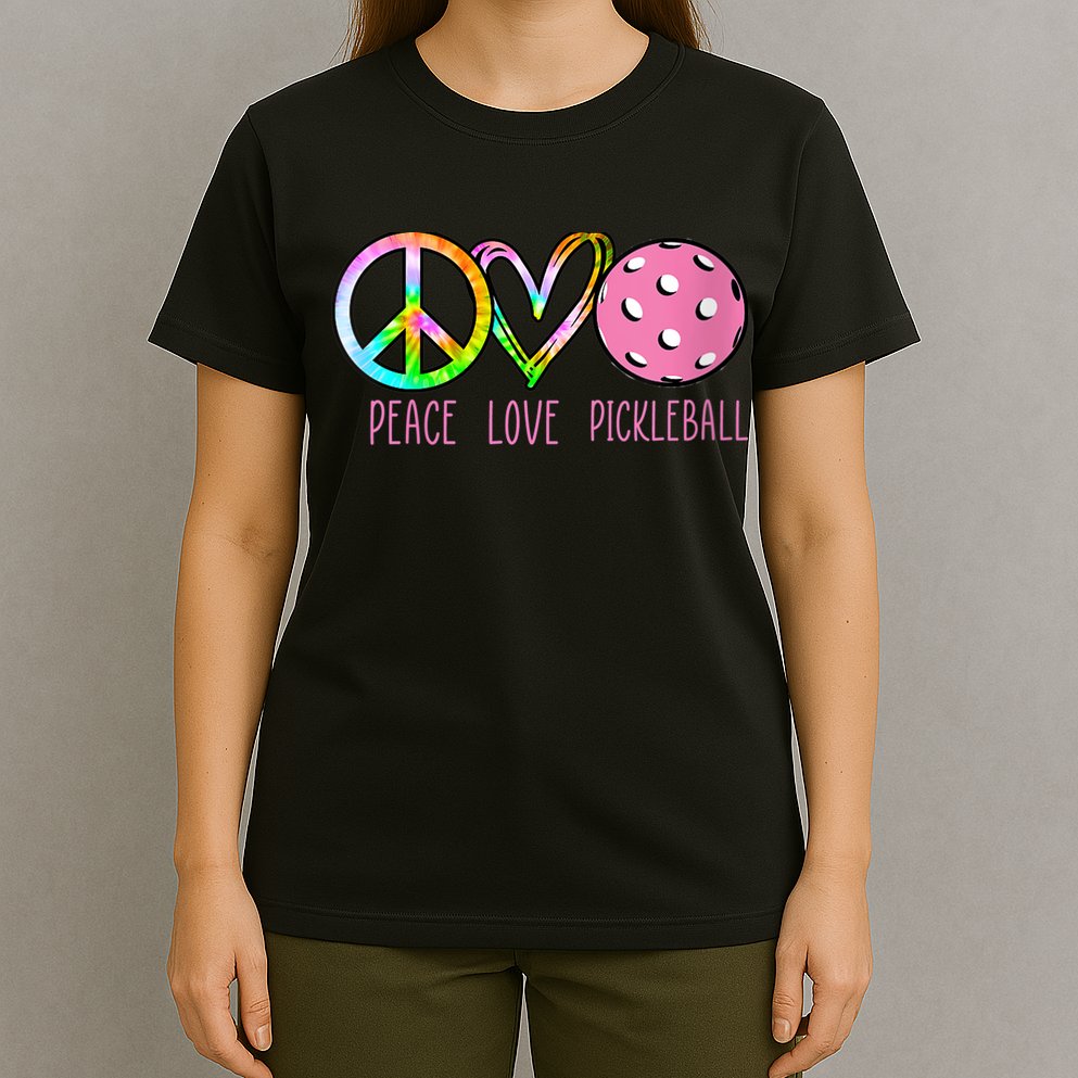 WoM.e.ns Girls Pickleball Shirts Retired Ladies Peace Love Pickleball V-Neck T-Shirt