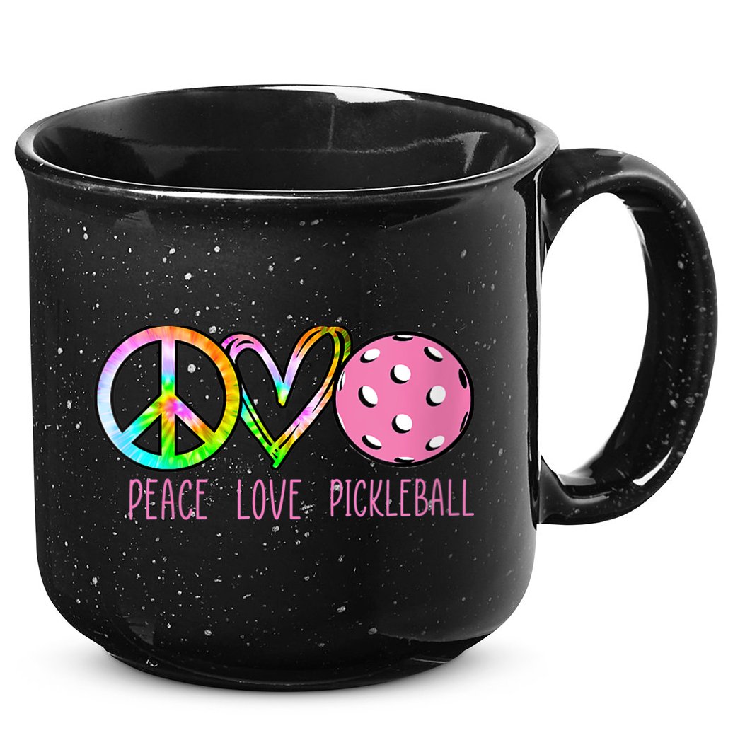 WoM.e.ns Girls Pickleball Shirts Retired Ladies Peace Love Pickleball V-Neck 15oz Campfire Ceramic Mug