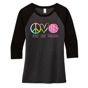 WoM.e.ns Girls Pickleball Shirts Retired Ladies Peace Love Pickleball V-Neck Women's Tri-Blend 3/4-Sleeve Raglan Shirt