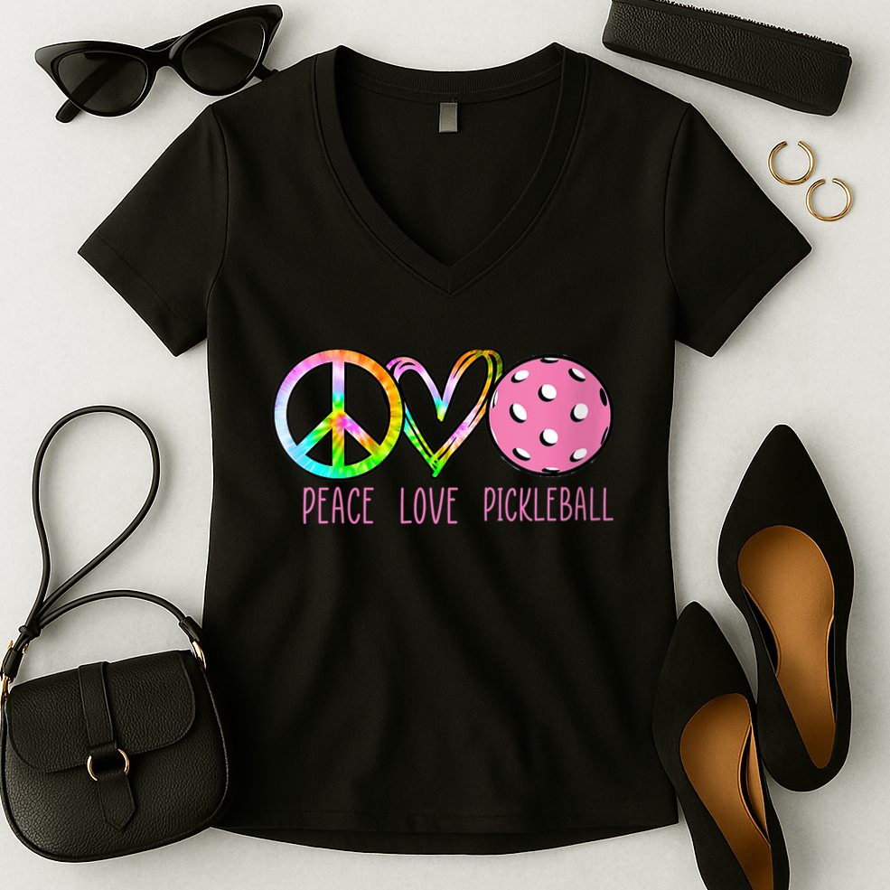 WoM.e.ns Girls Pickleball Shirts Retired Ladies Peace Love Pickleball V-Neck Women's V-Neck T-Shirt