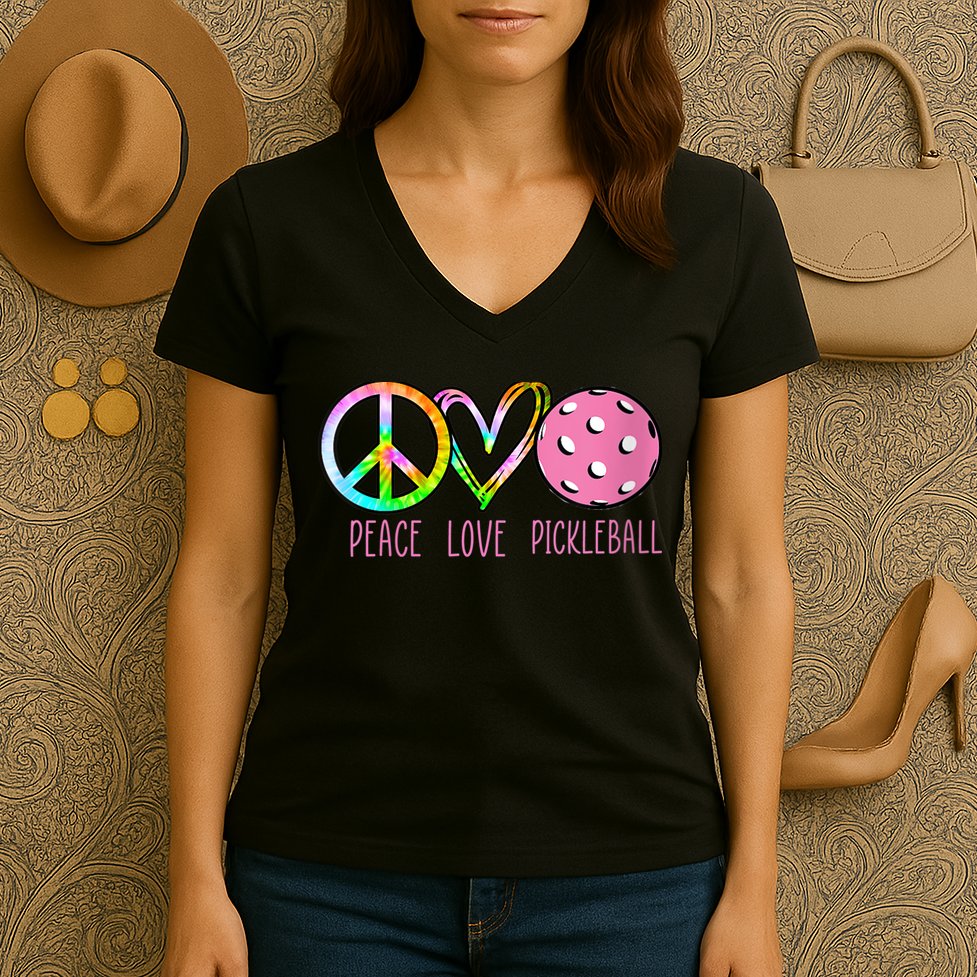 WoM.e.ns Girls Pickleball Shirts Retired Ladies Peace Love Pickleball V-Neck Women's V-Neck T-Shirt
