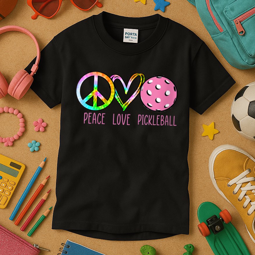 WoM.e.ns Girls Pickleball Shirts Retired Ladies Peace Love Pickleball V-Neck Kids T-Shirt