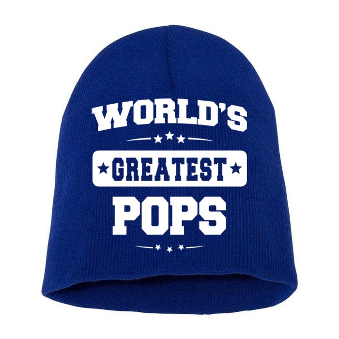 Worlds Greatest Pops Dad Birthday Fathers Day Gift Short Acrylic Beanie